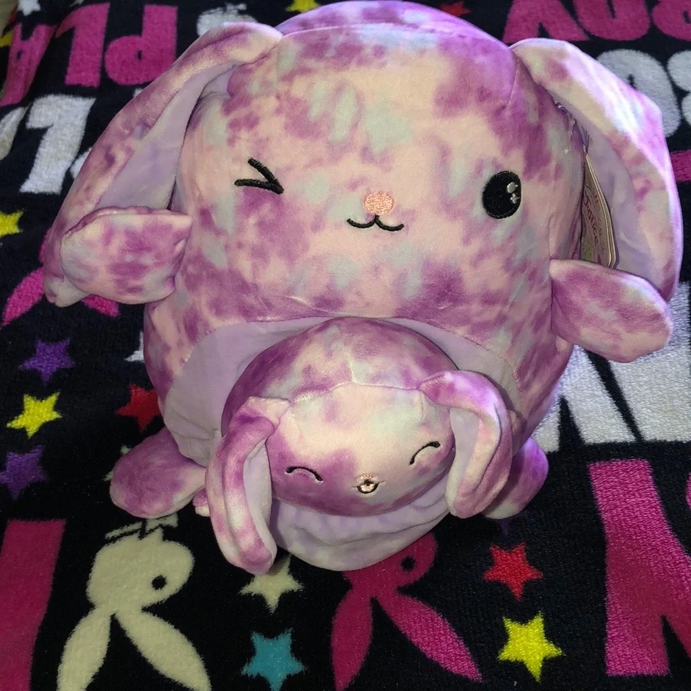 New Squishmallows Purple Tie-Dye Bunny Plush Stuffed Animal Cute Winking Rabbit